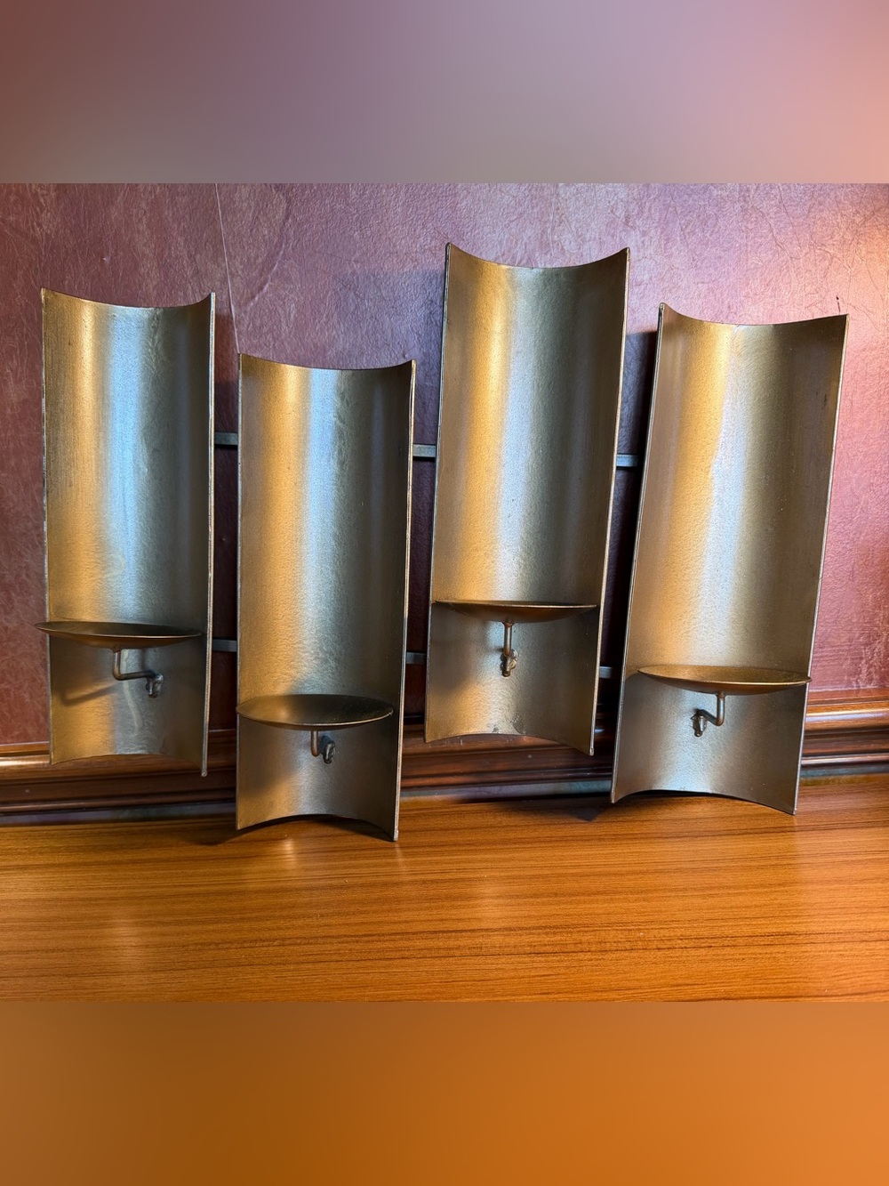 Modern Curved Metal Wall Hanging Sconce Pillar Candle Holder Holds 4 16x20”